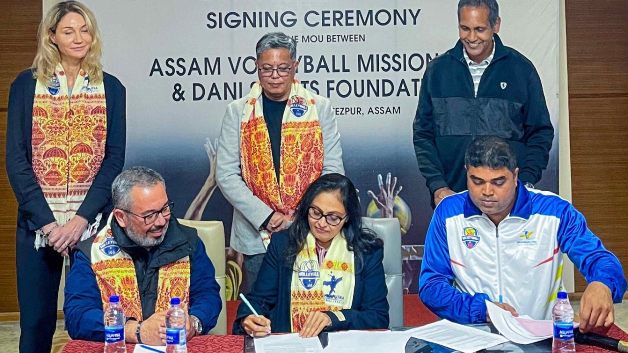 Formalizing a shared vision: Vita Dani signing the MoU between Assam Volleyball Mission and Dani Foundation to expand the Brahmaputra Volleyball league and unlock opportunity of youth across Assam.