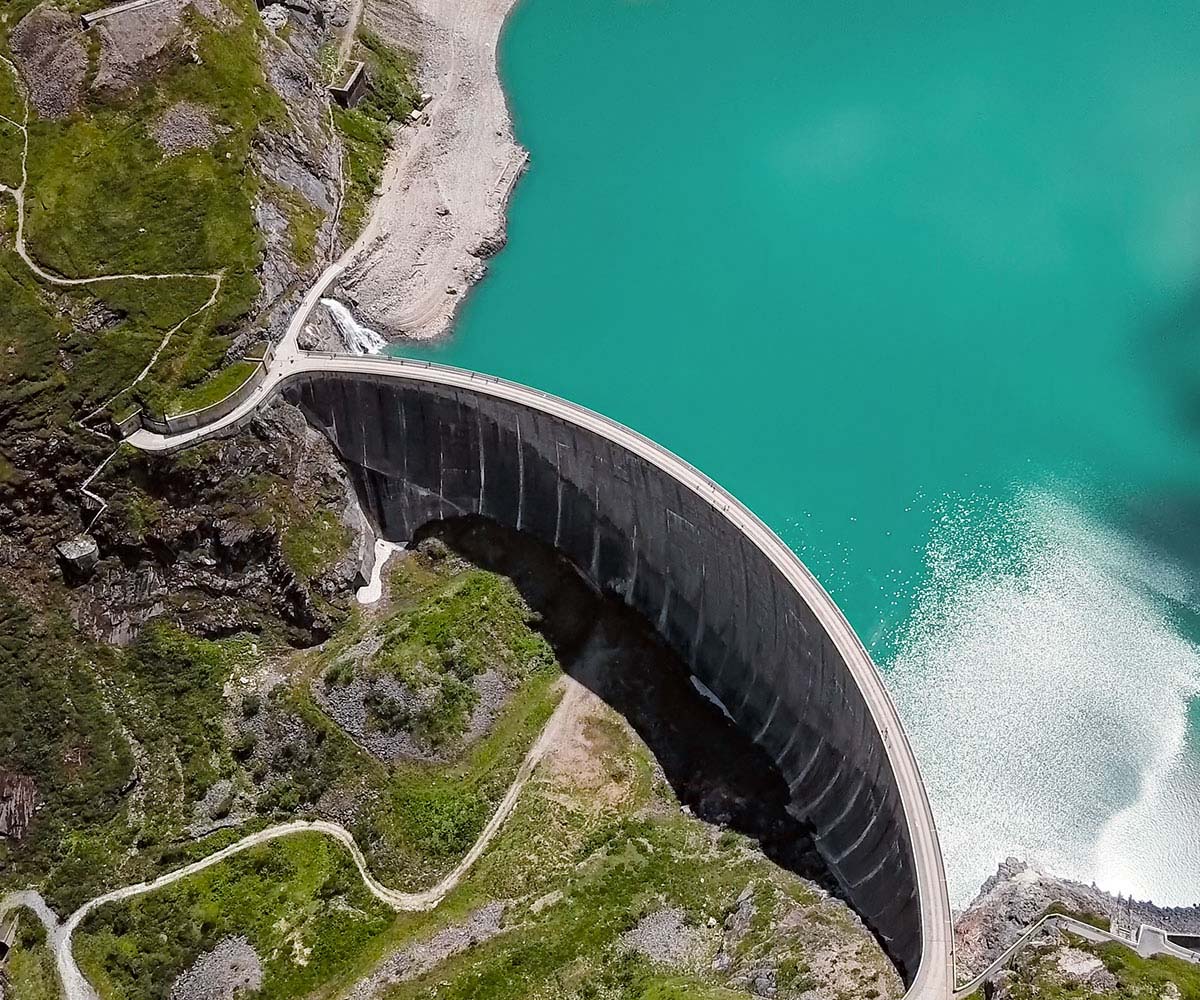 Aerial view of water dam