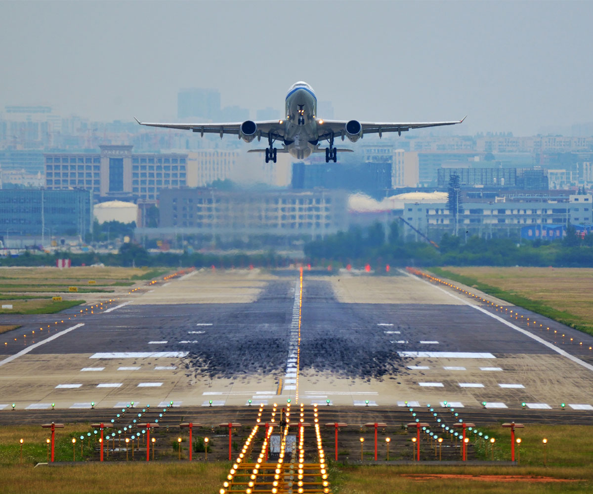 Flight taking off of the runway