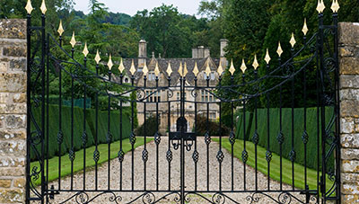 Front gate of large countryside property